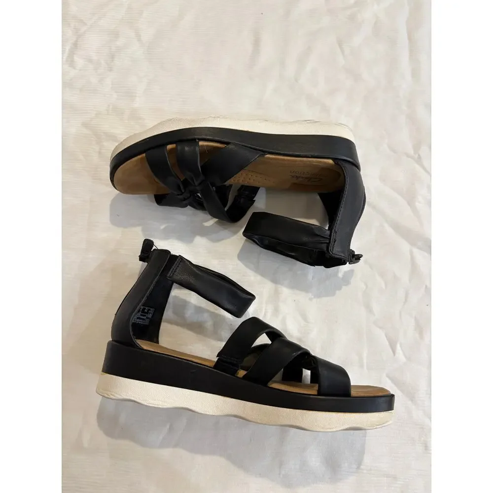 Clarks Strappy Sandals Black Clara Rae Ankle Strap Comfort Zip Womens 8 M